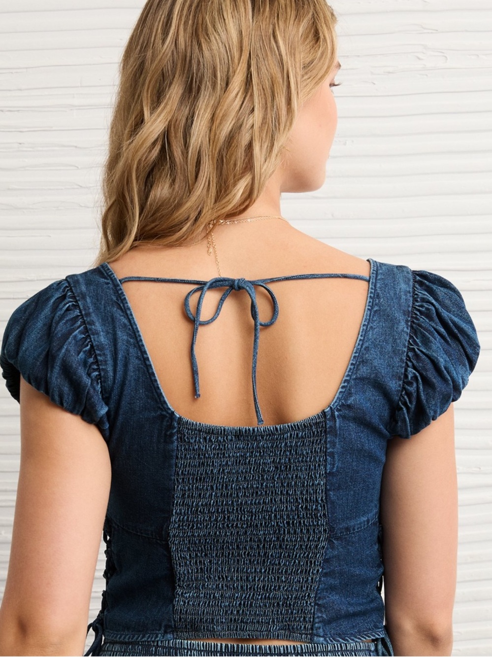 American Eagle Outfitters Dark Blue Denim Corset Crop Top NWOT - Picture 4 of 4